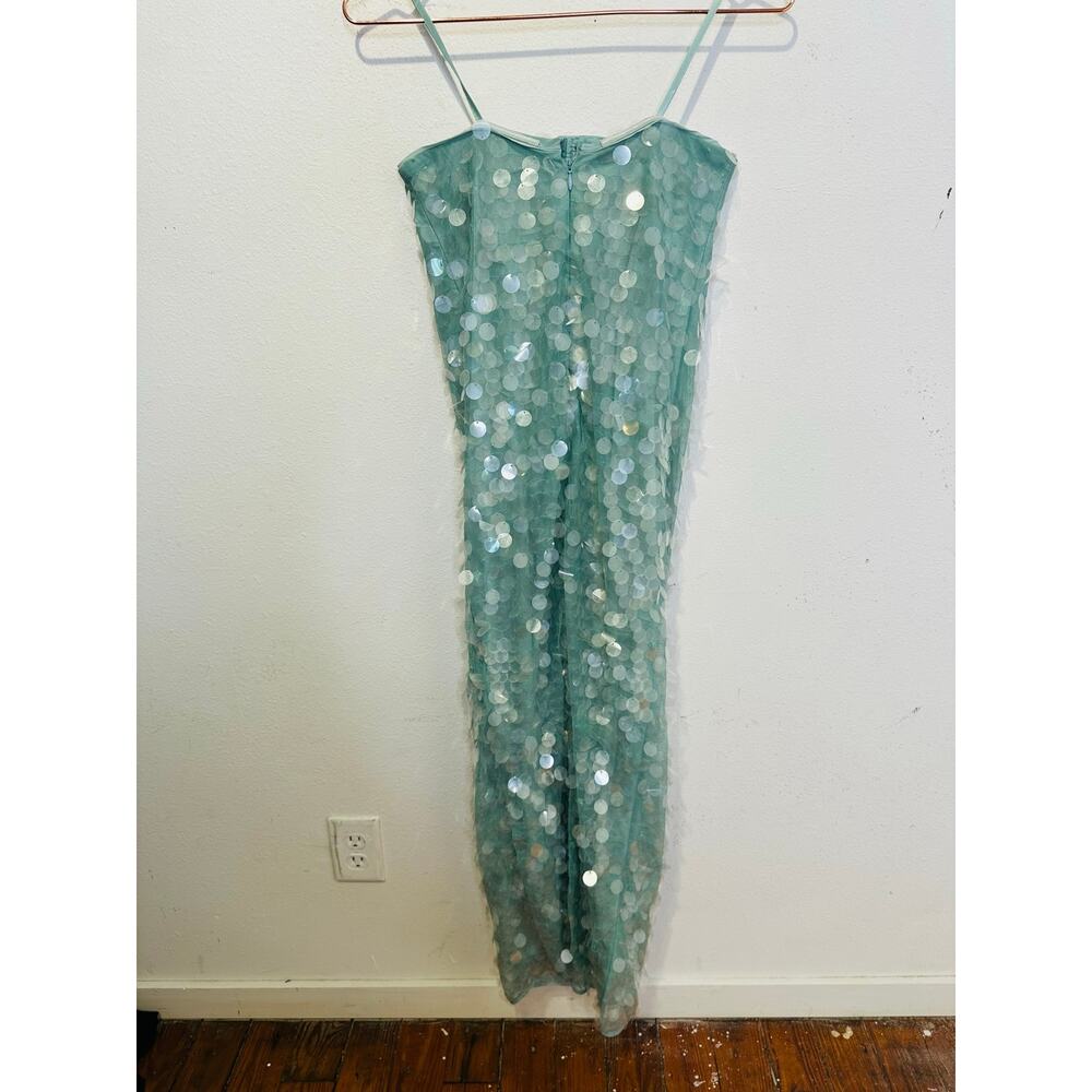 STAUD Seafoam Green Shimmering Sequined Strapless Casey Midi Gown size 2 - Picture 3 of 16